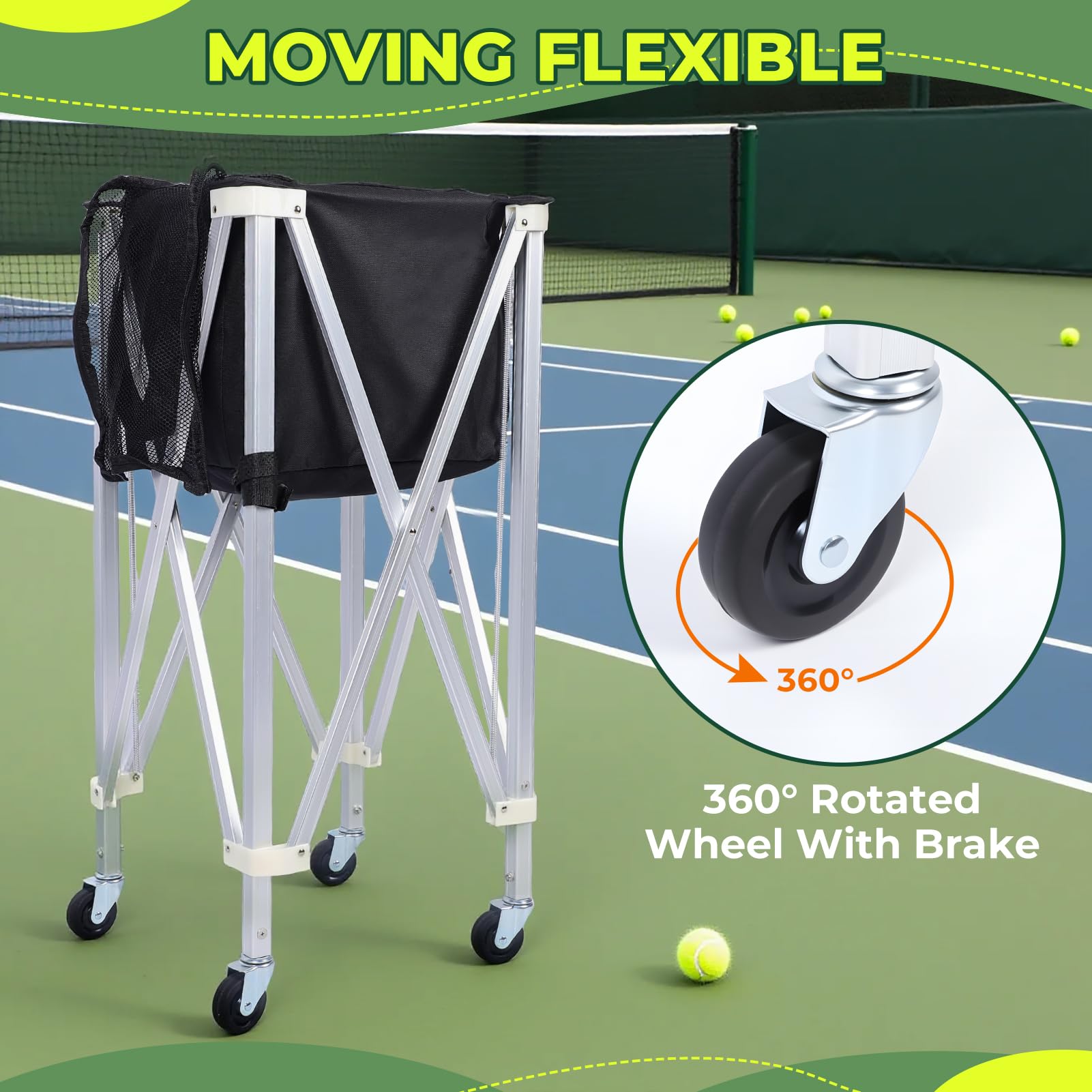 Pelotas de tenis portátiles Hopper, Carro de tenis con ruedas, plegable, gran capacidad, cesta de pelotas de tenis, 170 bolas para entrenamiento