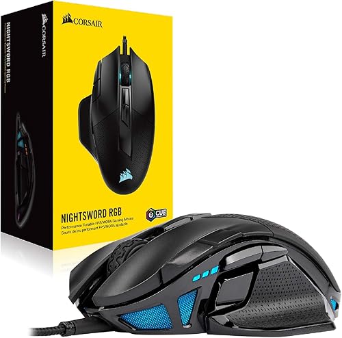 Miniatura 8 de Corsair Nightsword RGB - Mouse ergonómico óptico para juegos FPSMOBA con retroiluminación LED RGB 18000 DPI, negro