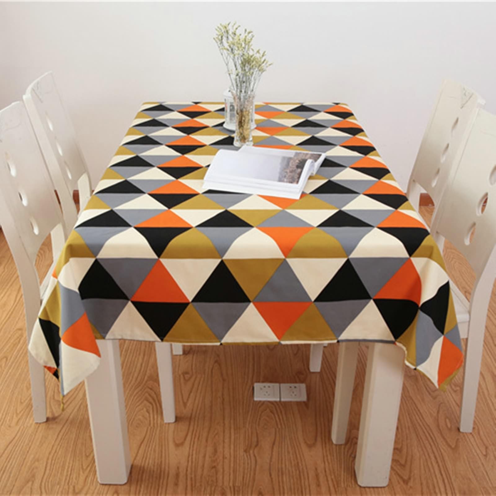 Tischdecke Rechteckig 110x170 cm, Tischdecke Fleckenschutz Baumwolle 4-6 Personen mit Buntem Dreiecksmuster Tischtücher Esszimmer Deko