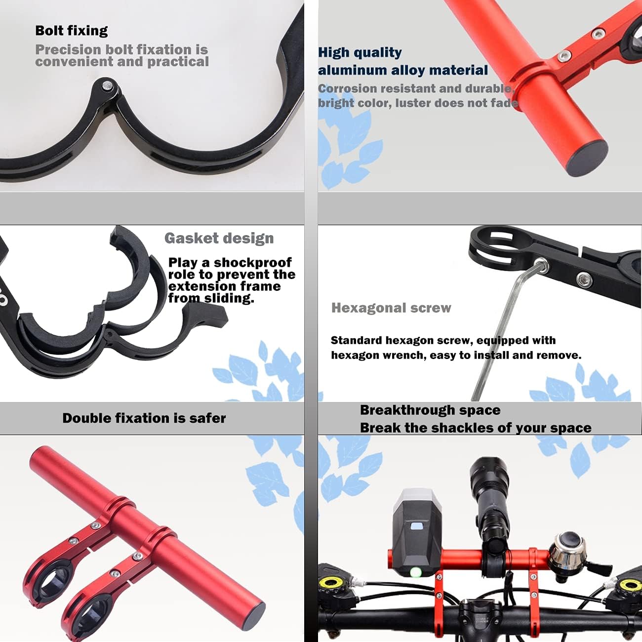 ZXIRANYUN Bicycle multi-function extension extension rack, double-clamp aluminum alloy handlebar extender, handlebar extension rack, used for stopwatch lamp bracket, bicycle accessories