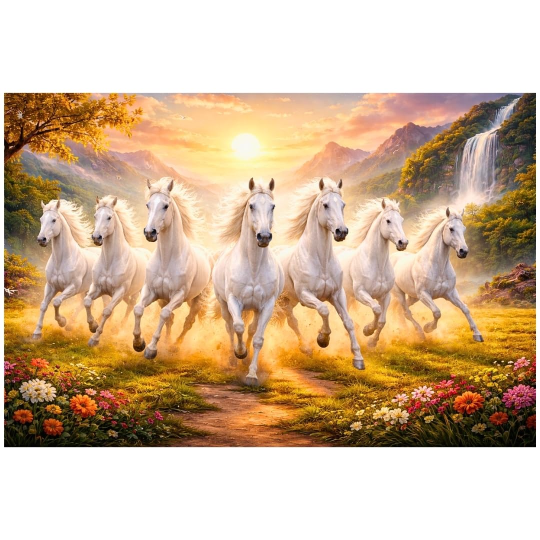 Running 7 White Horses Self Adhesive Wall Sticker, 17.5 x 11.5 Inches-image-29