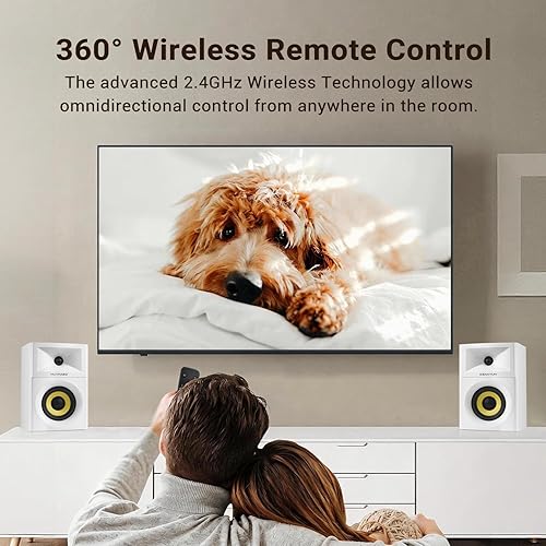 Vista 7 de Sanyun SW205 80W Powered Bookshelf Speakers with 3D Soundstage Precision DSP Spatial Audio & Geometric Cabinet 4" Glass Fiber Woofer