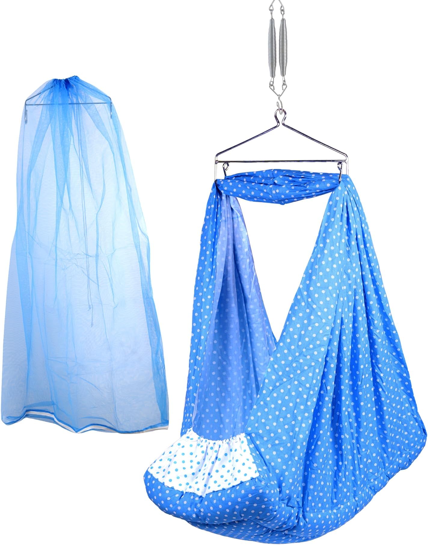 Beetot New Born Baby Swing Cradle (Jhula) | Cradle Set With Mosquito Net, Spring And Triangle Hanger | Weight Capacity Up To 20Kg | Age From 0-12 Months | Bismark Premium (Dark Blue) - Cotton