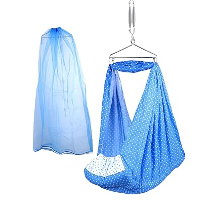 Beetot New Born Baby Swing Cradle (Jhula) | Cradle Set With Mosquito Net, Spring And Triangle Hanger | Weight Capacity Up To 20Kg | Age From 0-12 Months | Bismark Premium (Dark Blue) - Cotton