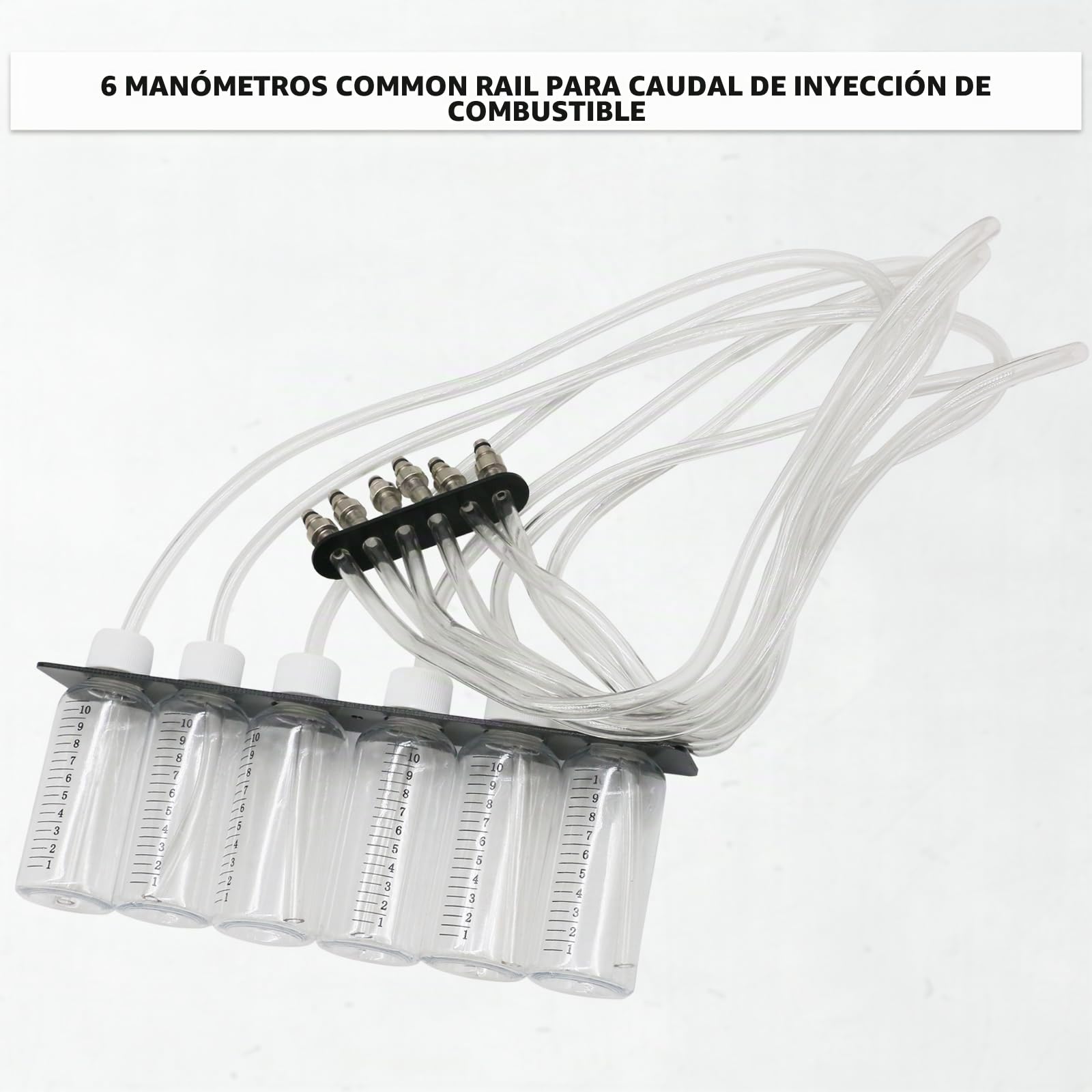 Kit de prueba de fugas diésel, probador de fugas de riel común, probador de fugas de 6 cilindros, medidor de flujo de inyector diésel, kit de prueba de riel de inyección de motor con 24