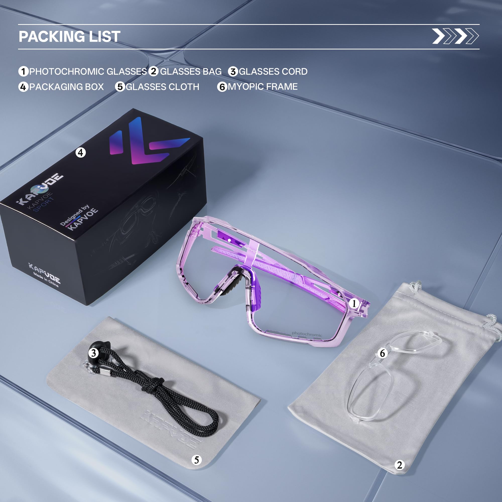 KAPVOE Gafas de Ciclismo Hombre Mujer K76 | Montura TR90, almohadilla nasal ajustable para ciclismo.