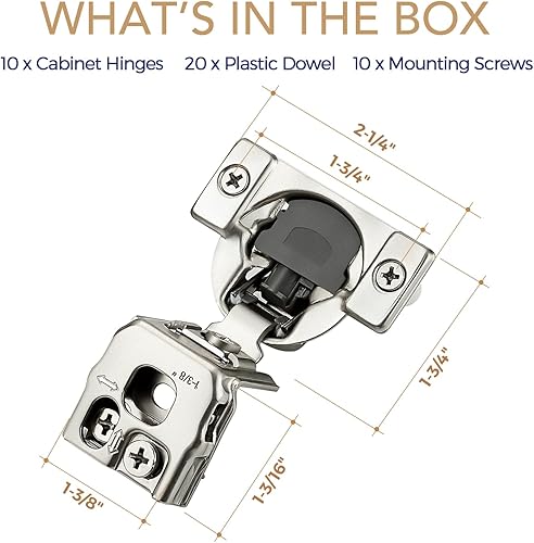 Vista 83 de Ravinte - Juego de 30 bisagras superpuestas, 15 pares de bisagras de cierre suave de 1.3 pulgadas para armario de cocina, bisagras ocultas de acero