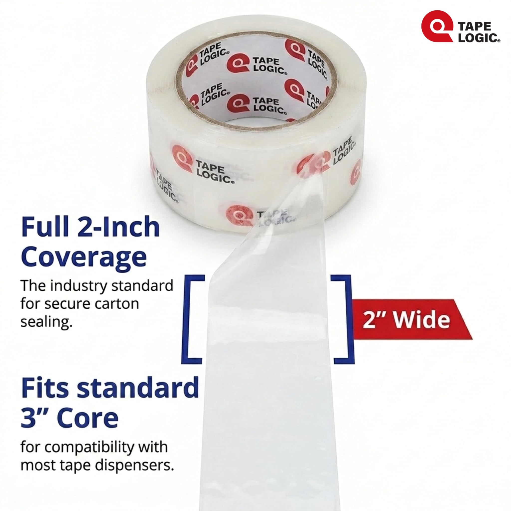 Tape Logic Cinta de embalaje, resistente, 5 cm x 55 yardas, transparente, rollo de cinta de embalaje extra larga y fuerte, ideal para almacenes, oficinas, envíos y cajas de mudanzas