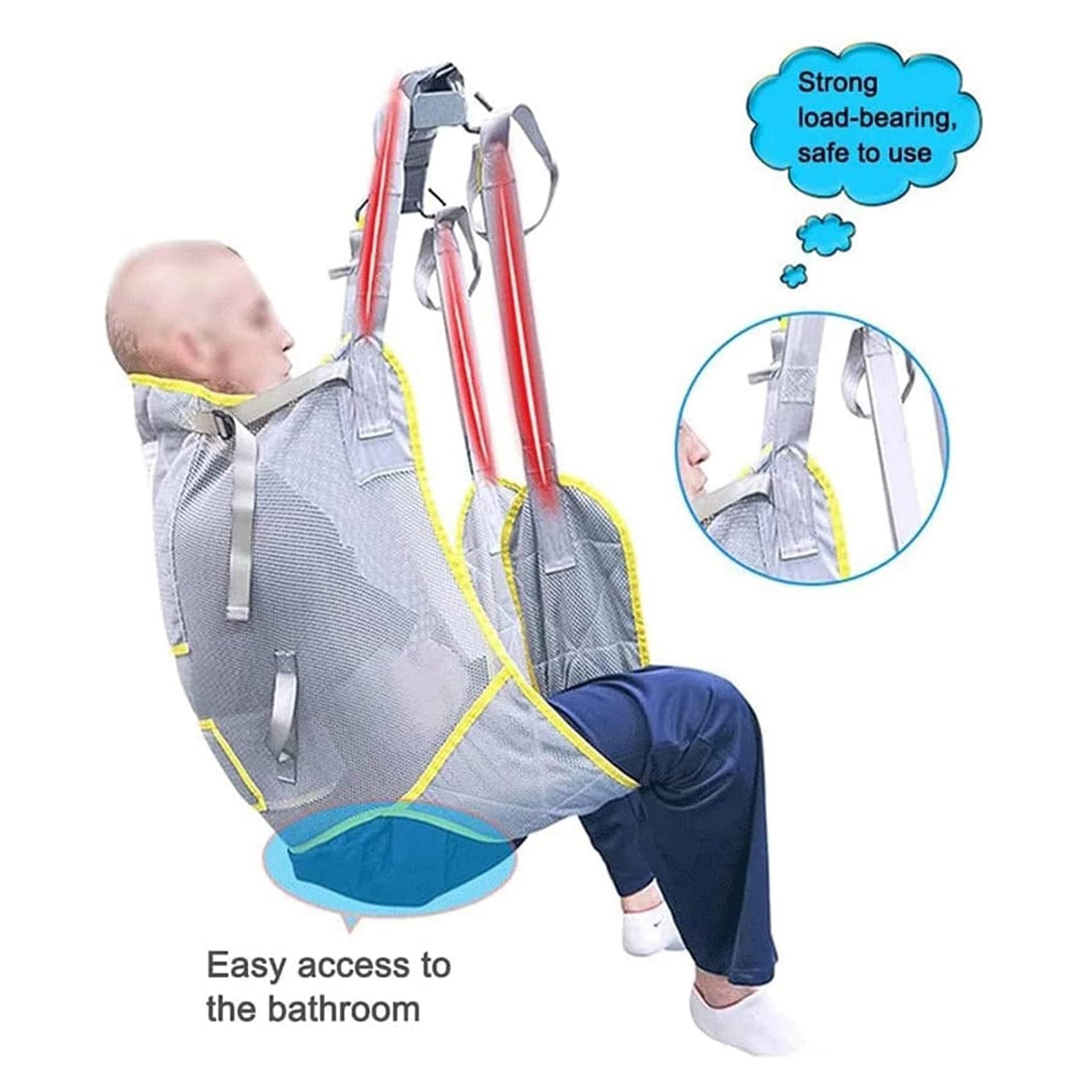 Arnés de Transferencia de Malla Transpirable • Para Baño y Ducha • 230 kg de Capacidad • 6 Correas Ajustables • Diseño Abierto