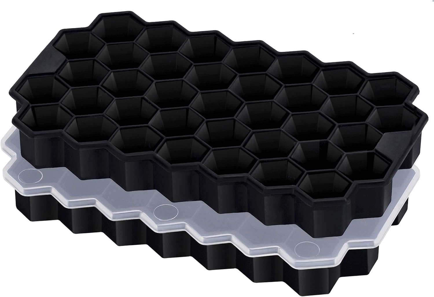 Ice Cube Trays,2 Pack Food Grade Ice Trays BPA Free with Easy Release for Whiskey & Cocktails and Chilled Drinks,Stackable Flexible Silicone Ice Cube Tray,Reusable（Black）