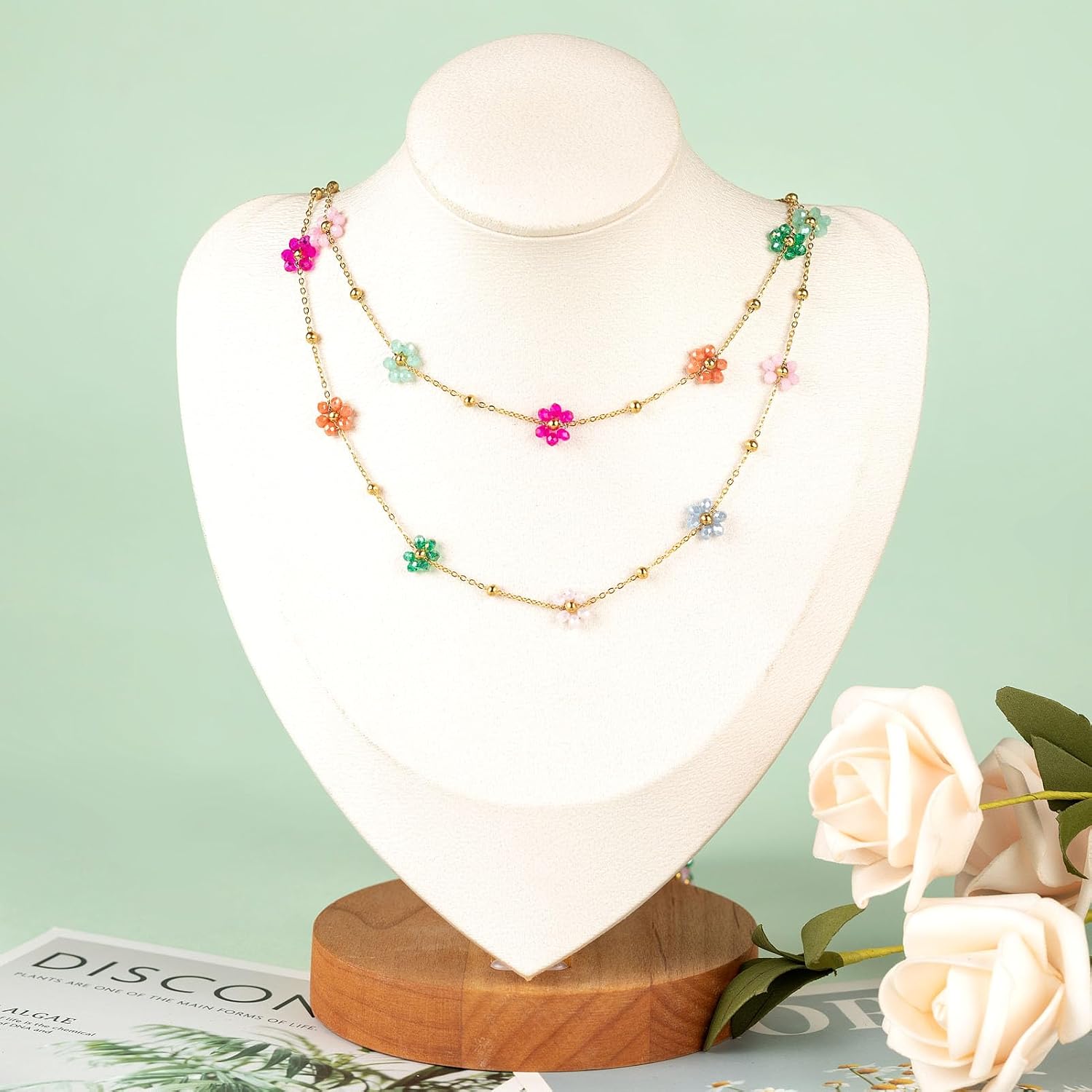 UMAOKANG 3 Yard Gold Plated Chain for Jewelry Making Stainless Cross Chain Colorful Crystal Flower Link Chain Necklace Bracelet DIY for Women