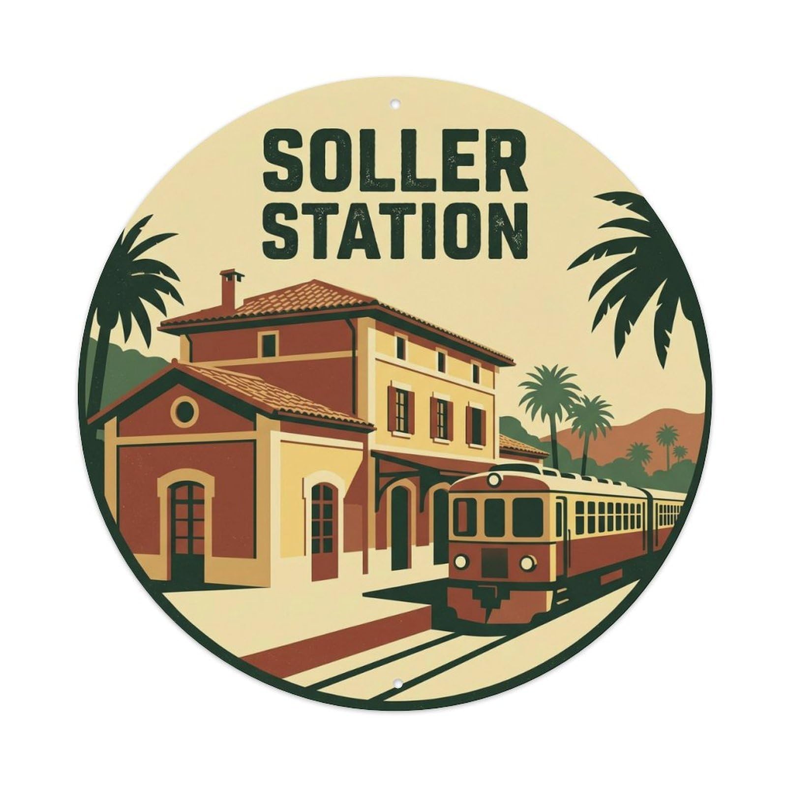 Okahys 8X8inch Classic Style Mallorca Soller Station Train Journey Route Metal Tin Sign
