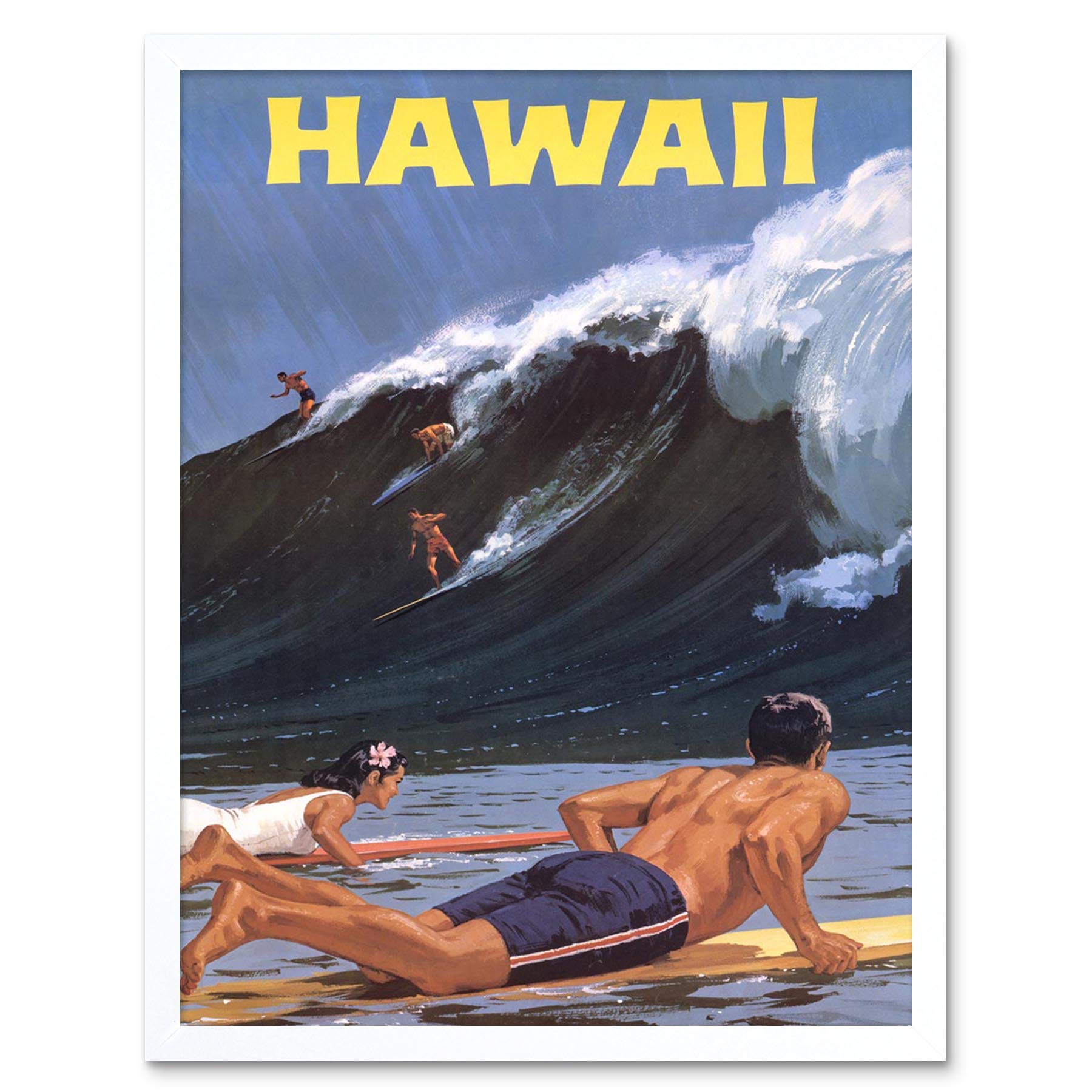 Wee Blue Coo Travel Tourism Hawaii USA Surf Ocean Wave Art Print Framed Poster Wall Decor 12X16 Inch