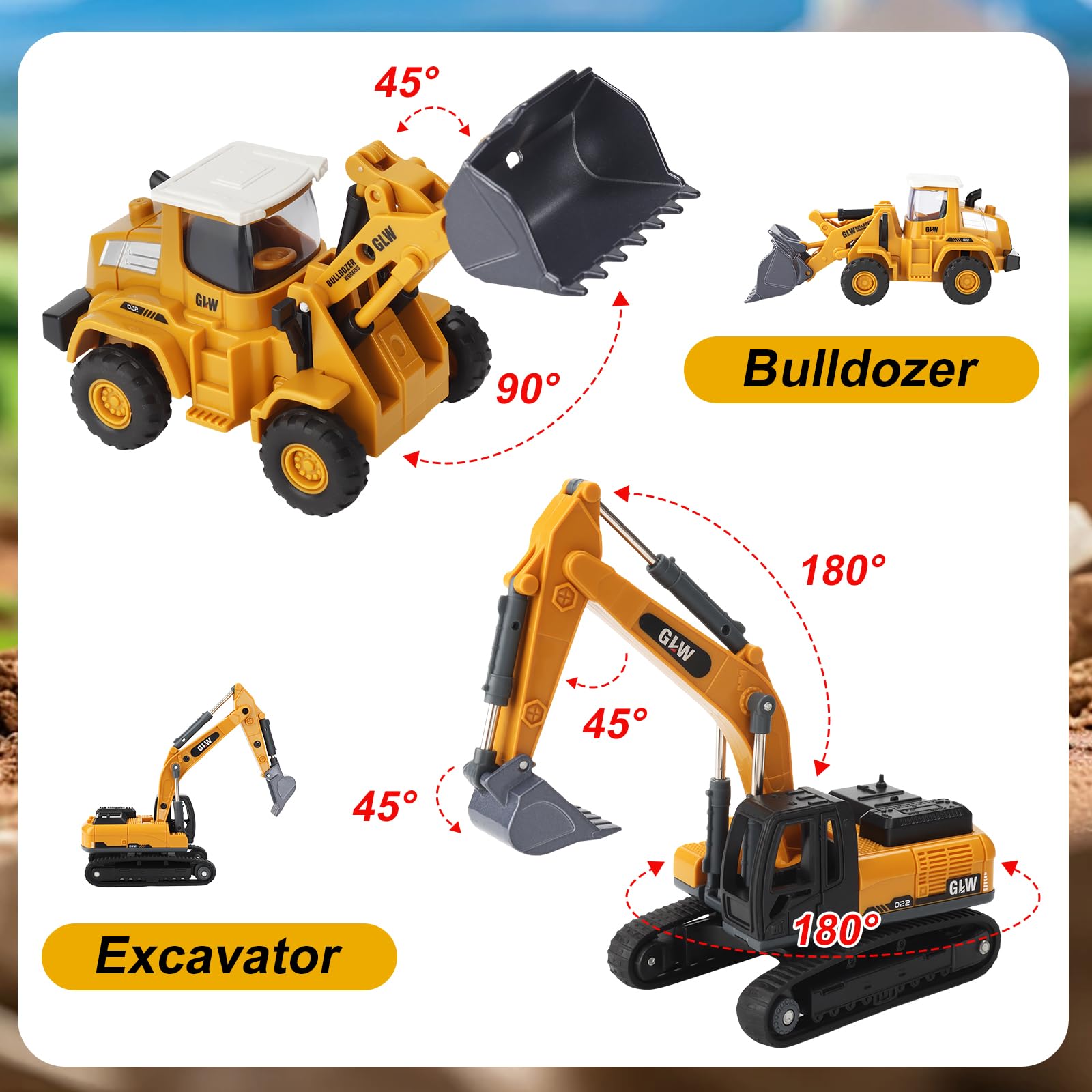 UCAMP Camion Transportador Coche de Juguete con Luces y Sonidos para Niños 3 4 5 6 7 Años, 1:40 Juguete Vehículos de Construcción con Excavadora Bulldozer, Juguetes Regalo de Cumpleaños Navidad