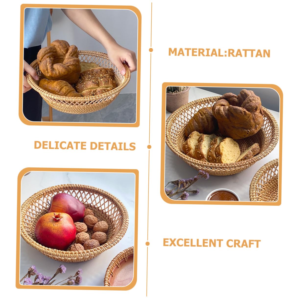 FUNOMOCYA Woven Rattan Storage Basket for Organizing Fruits Snacks and Multi Functional Desktop Basket for and Efficient Storage