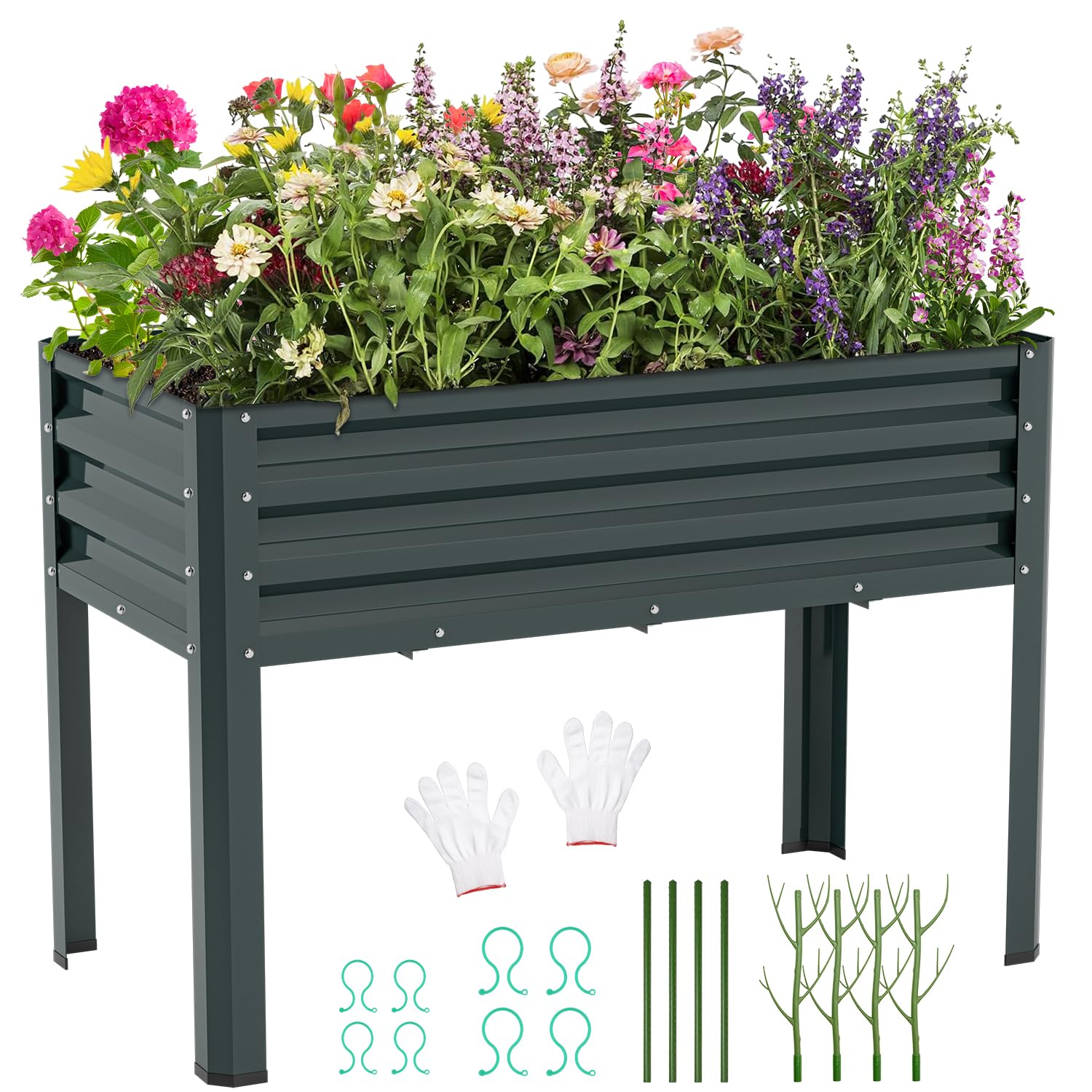 (Similar)Galvanized Raised Garden Bed with Legs, Metal Garden Raised Planter Box for Outdoor Plants, Elevated Raised Flower Bed Garden Box for Backyard, Patio, Balcony, Blackish Green
