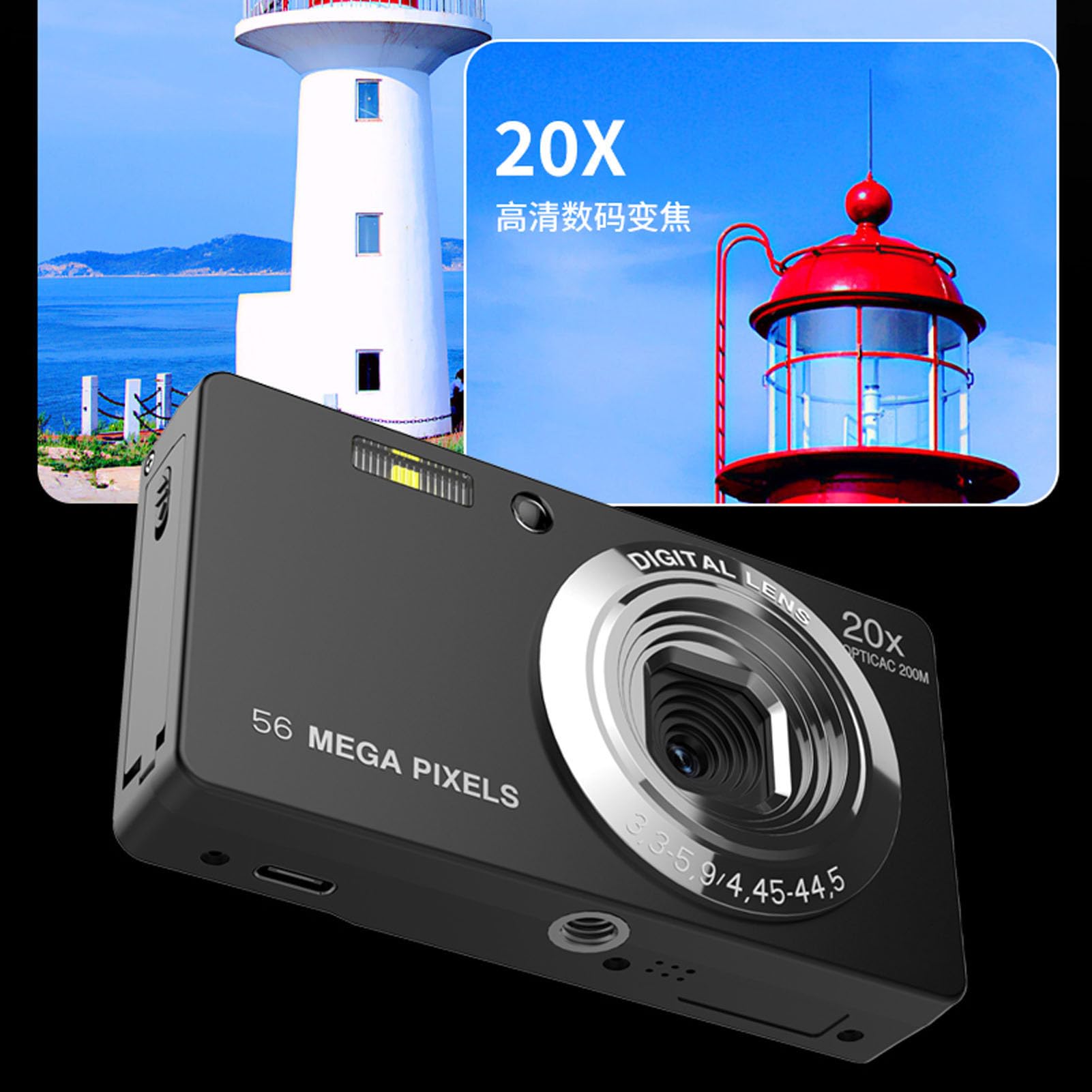 Amazon | デジタルカメラ4K 56MP HDコンパクトカメラ20x