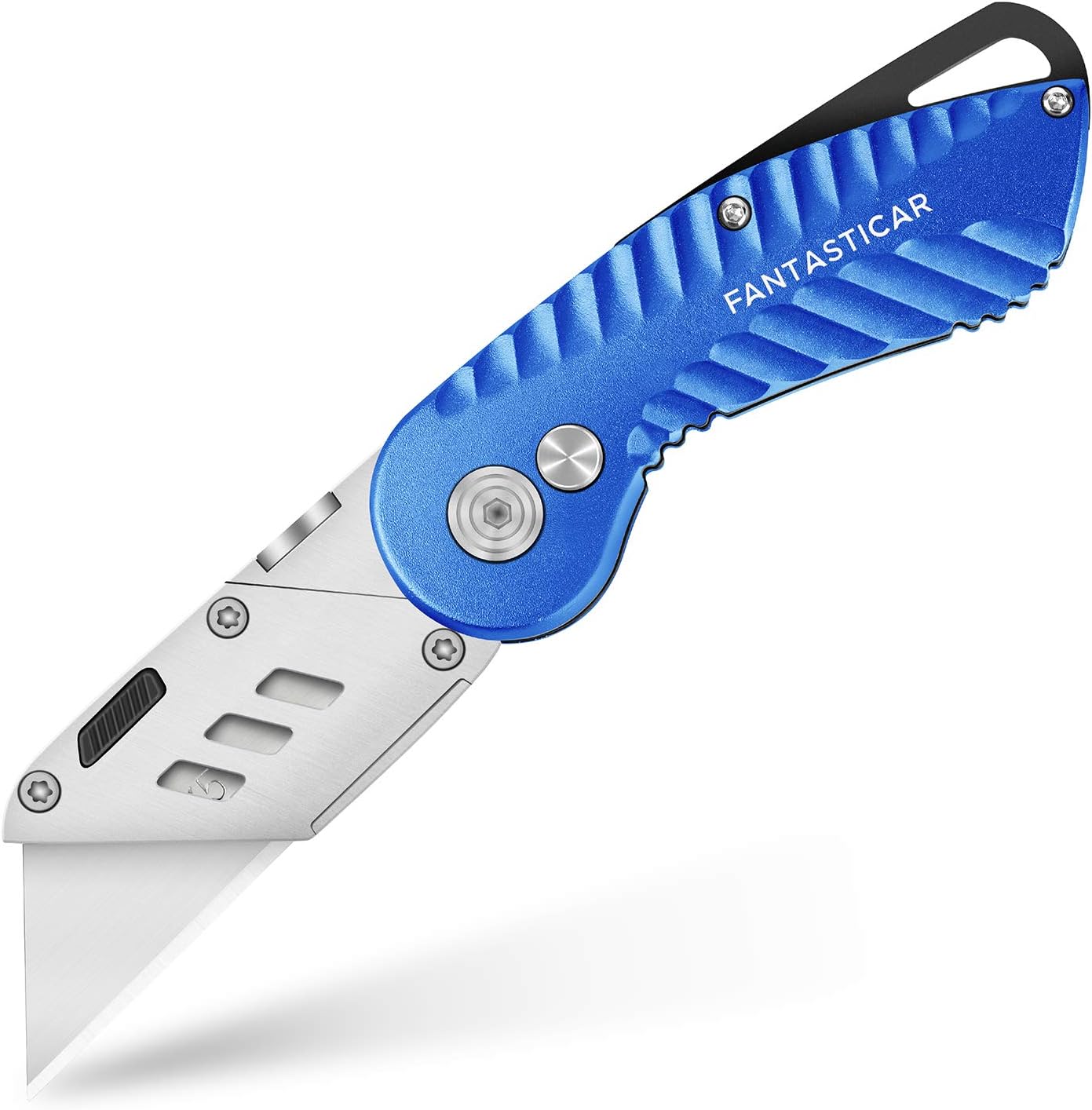 FantastiCAR Folding Utility Knife Gift Box Cutter Lightweight Plume Type Body with 5-Piece Extra Blades (Ocean Blue) - - 