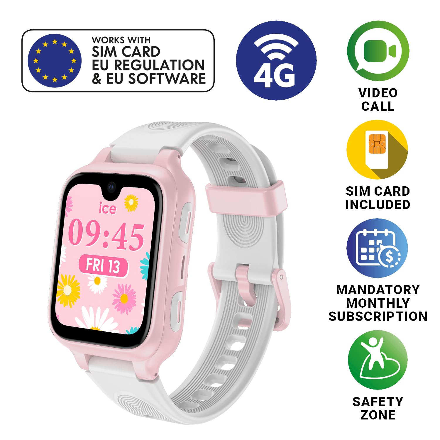 ICE-WATCH - Ice Kids 4G 2.0 - Montre Connectée Géolocalisable 4G Rose Bracelet Silicone - 025270 (40mm) - SIM Fournie, Géolocalisation Disponible Via Abonnement, Appels, Contrôle Parental, GPS