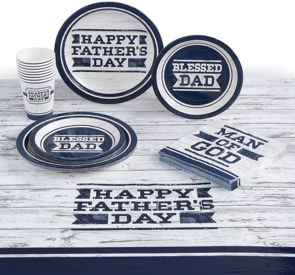 Fun Express Father’s Day Party Blessed Dad Paper Dessert Plates - Disposable Tableware Dessert Plate for Birthday Wedding, Graduation & Thanksgiving Parties and Festivities Party Supplies - 8 Pieces