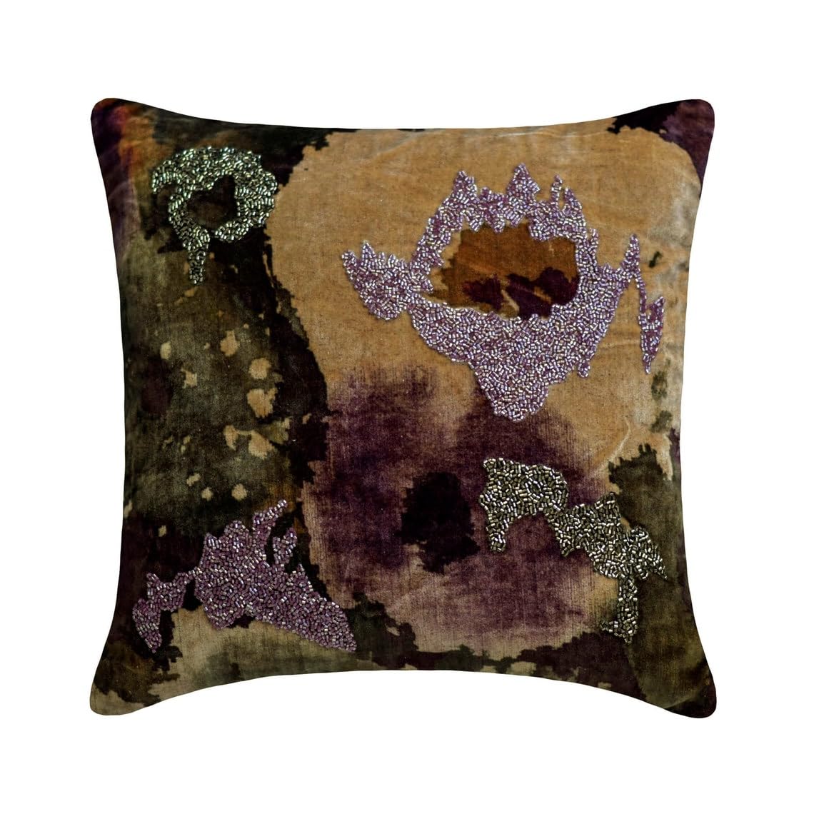 The HomeCentric Purple Pack of 2, 60x60 cm (24"x24") Cushion Covers, Velvet Floal, Beaded & Printed Cushion Covers, Abstract Pattern Modern Style - Flora N Fauna โ image 1