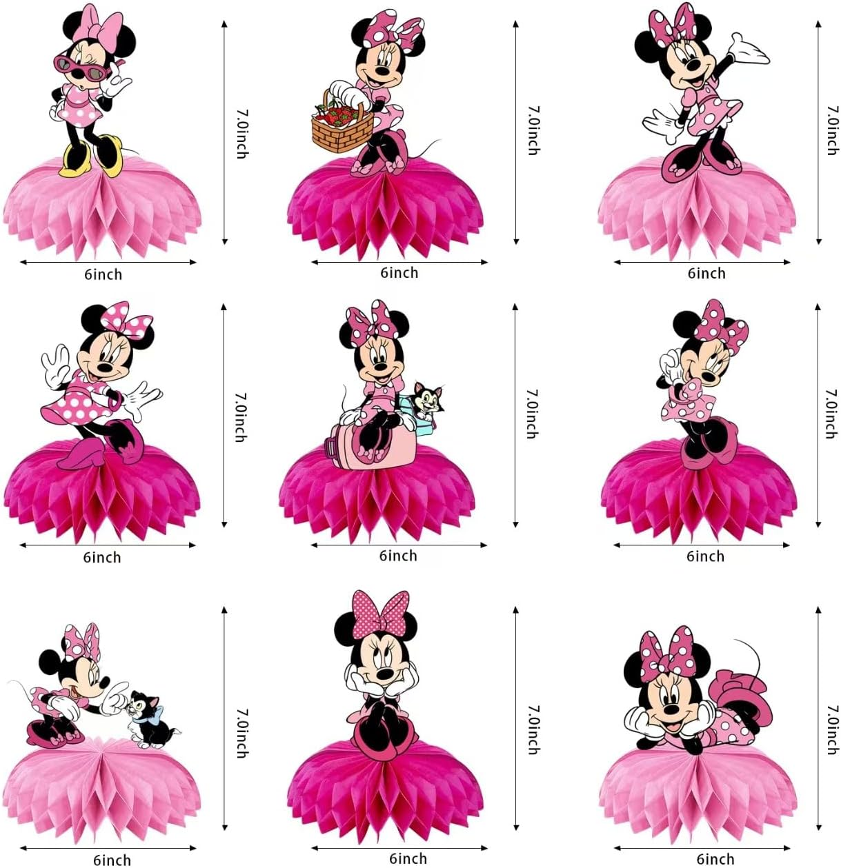 For Minnie Birthday Party Supplies, 9Pcs Honeycomb Centerpieces for Mouse Party Decorations, Double Sided Table Decorations Centerpieces Party