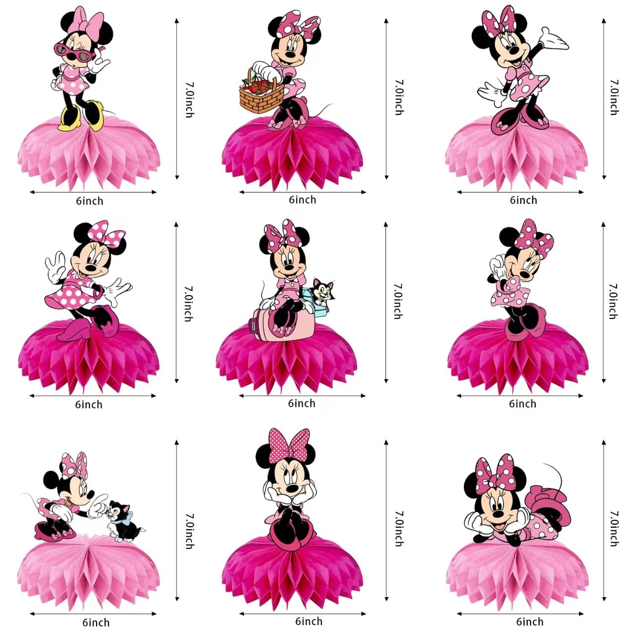 For Minnie Birthday Party Supplies, 9Pcs Honeycomb Centerpieces for Mouse Party Decorations, Double Sided Table Decorations Centerpieces Party