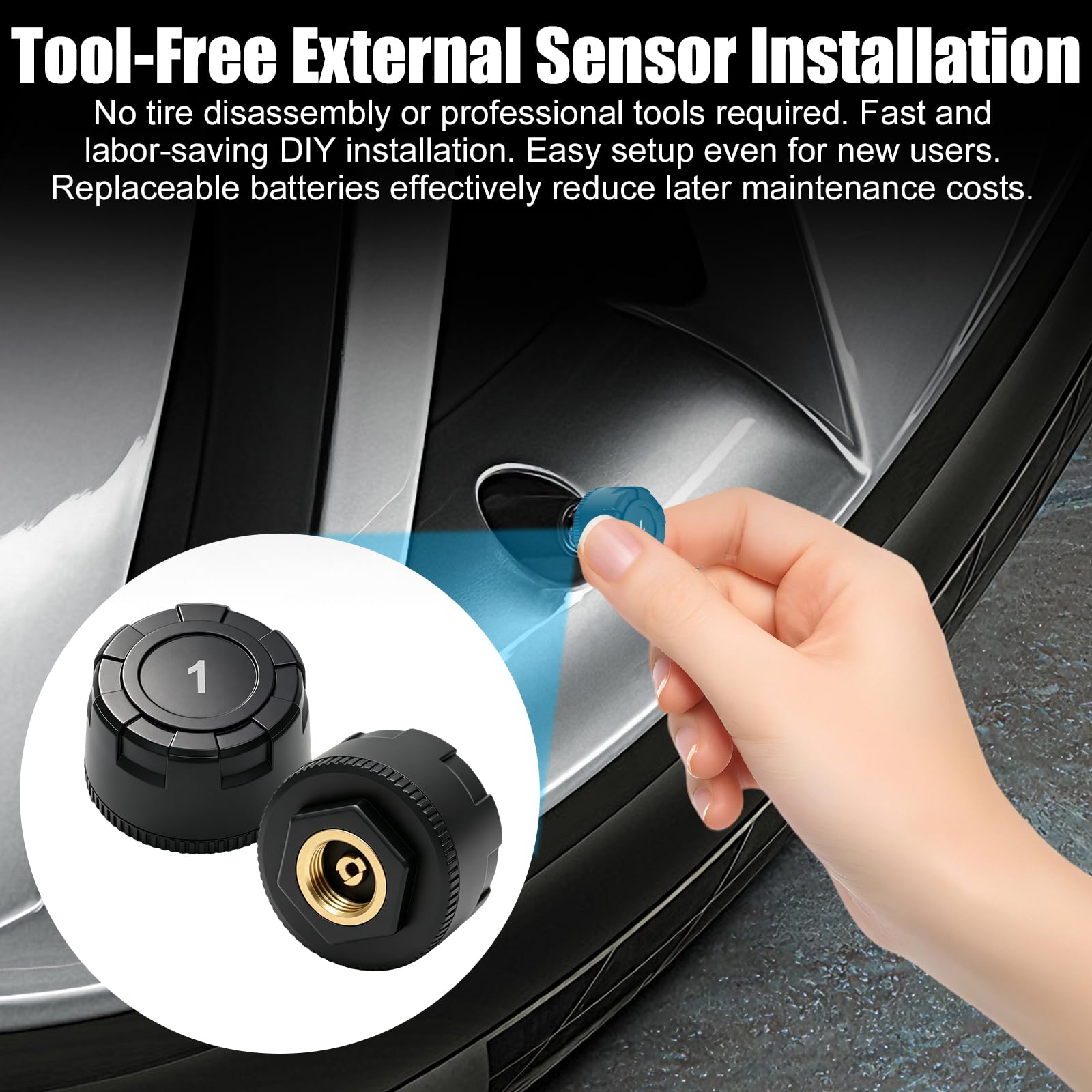 Reifendruckkontrollsystem TPMS 4pcs für Auto, Reifendrucksens mit App