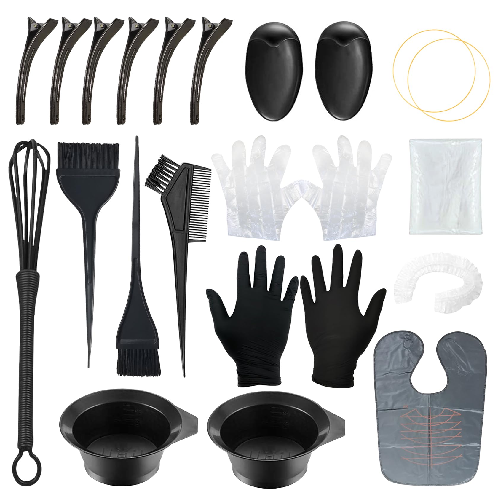 20PCS Hair Dye Coloring Kit,Hair Coloring Dyeing Bleaching Kit with Dye Brush,Mixing Bowl,Tint Comb,Blender,Ear Cover,Gloves,Hairpin,Cape,Cap,Rubber Band,Hair Salon Dye Tools for DlY Salon