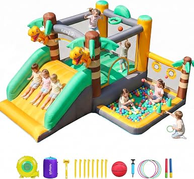 Dinosaur Inflatable Bounce House with Slide, AirMyFun Large Kids Bouncy Castle 3-8, Indoor Outdoor Toddler Jumping Castle, Safe Backyard Blow Up House for Birthday Party, Included Air Blower,82081