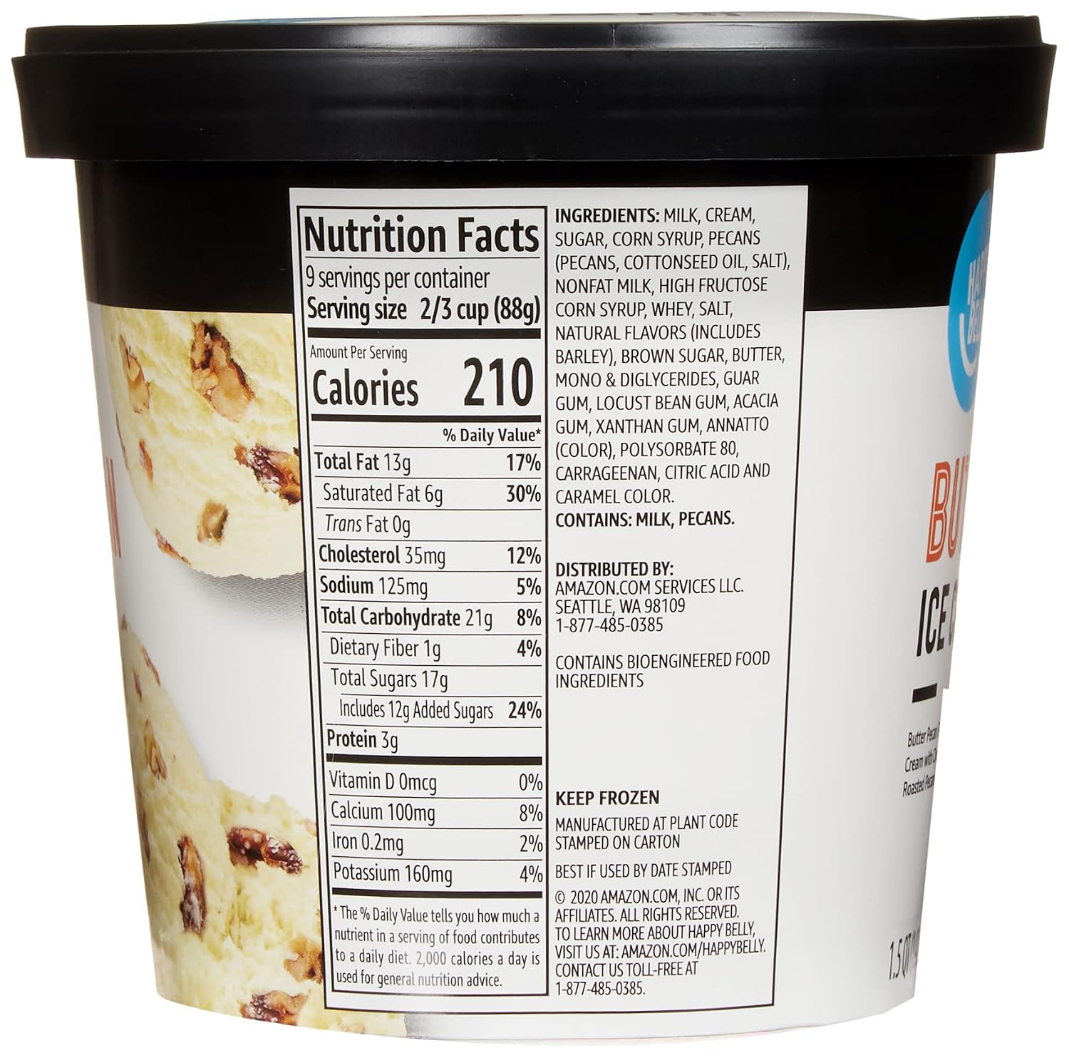 Amazon Brand - Happy Belly Butter Pecan Ice Cream, 48 Fl Oz (Frozen)