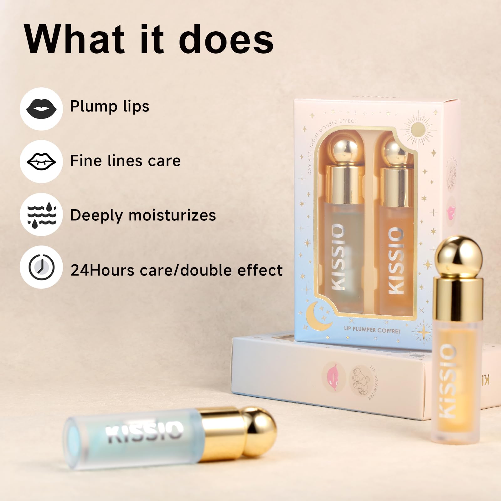KISSIO Plumping Lip Gloss,Plumping,Moisturize and Elasticity,Lip Plumper and Lip Care for Day and Night Use,with Ginger,Peppermint and Jojoba Oil,Clear,10 ml - Image 2