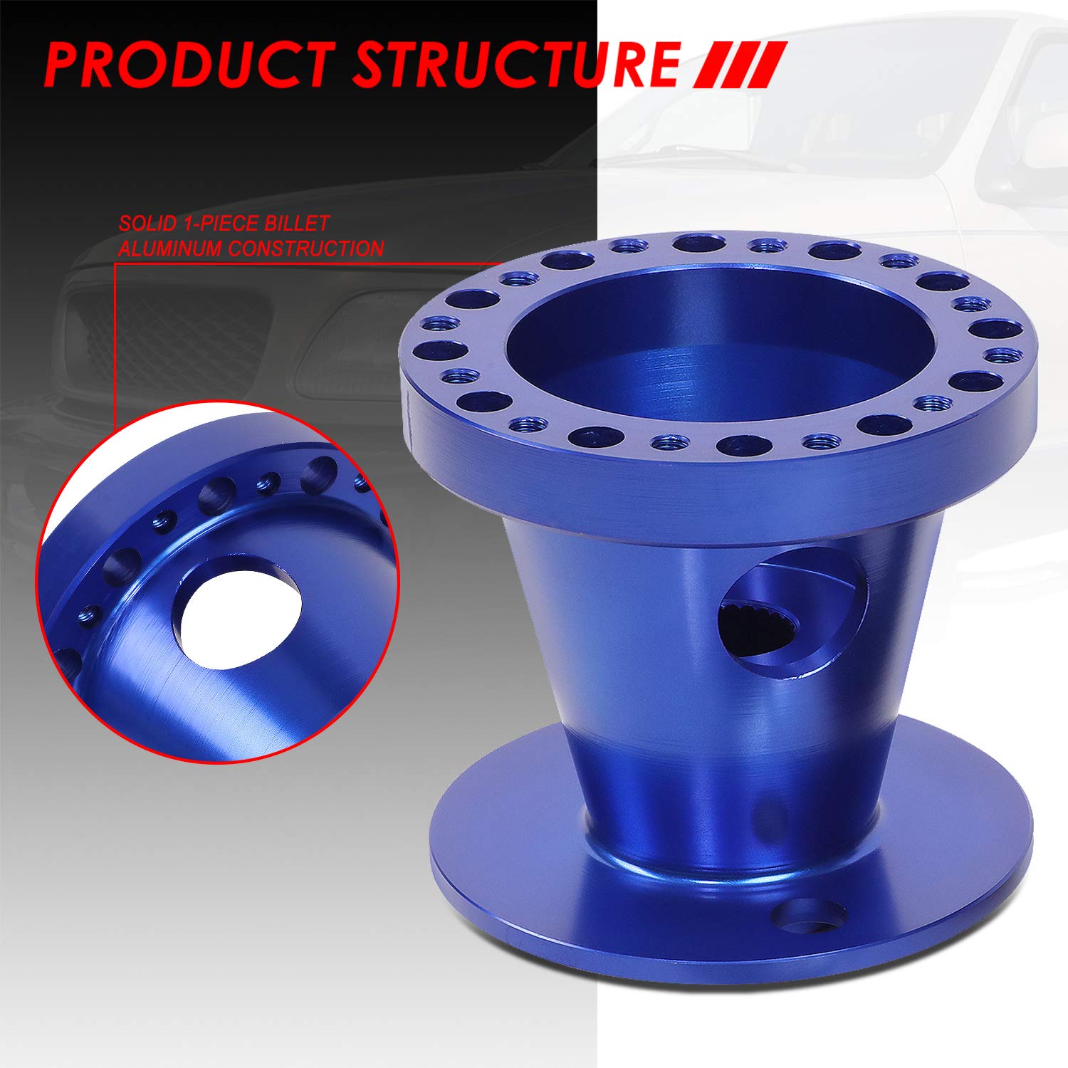 Auto Dynasty 6-Bolt Pattern Steering Wheel Hub Adapter Boss Kit Compatible with Ford F150 F250 F350 Ranger 92-97, Billet Aluminum, Blue