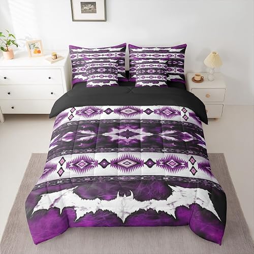 Feelyou Western Aztec Comforter Set Queen Size 7 Piece Cowhide Cow Print