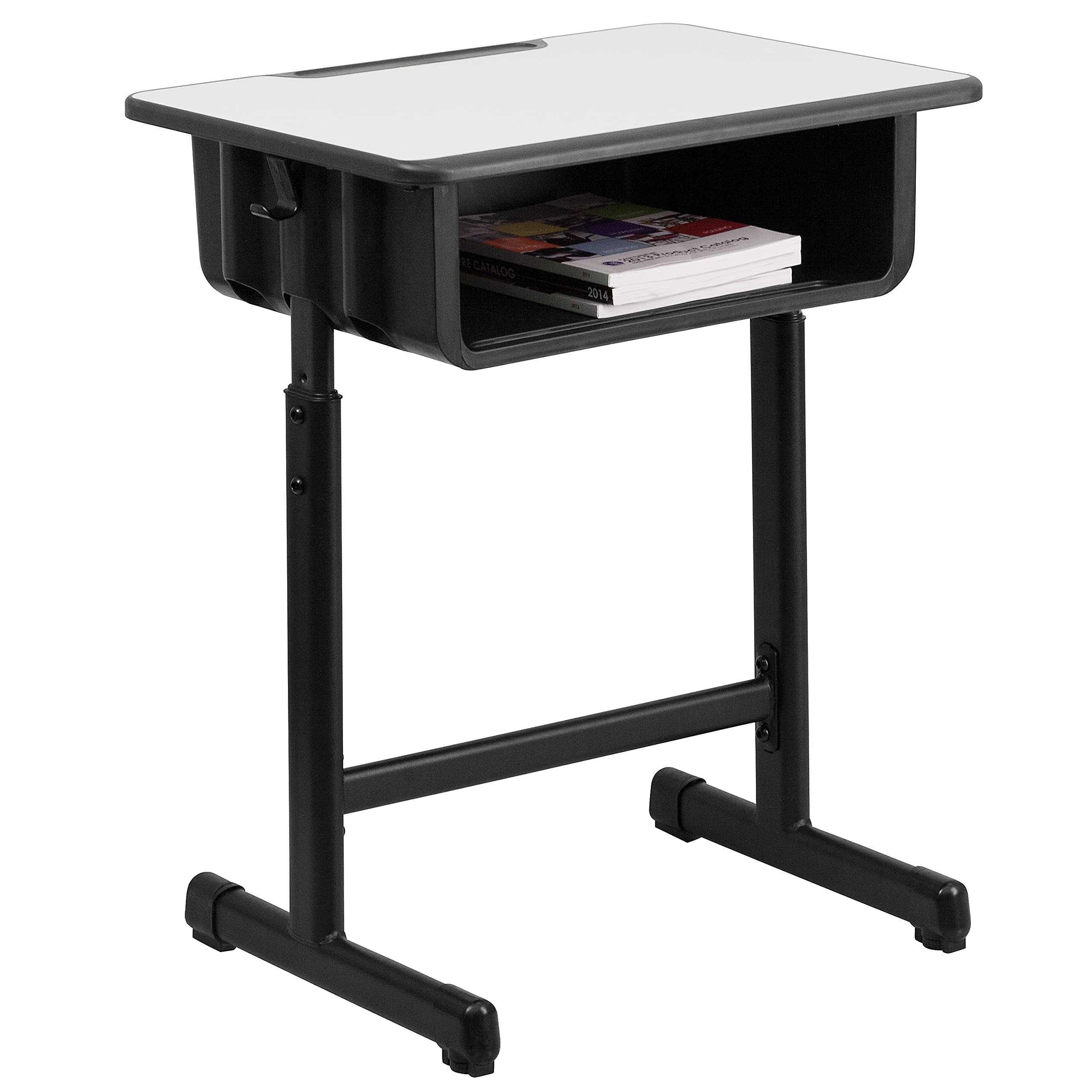 Flash FurnitureBillie Open Front Student Desk for Classrooms or Remote Learning, Height Adjust School Desk with Book Box and Bag Hooks, Black/Gray