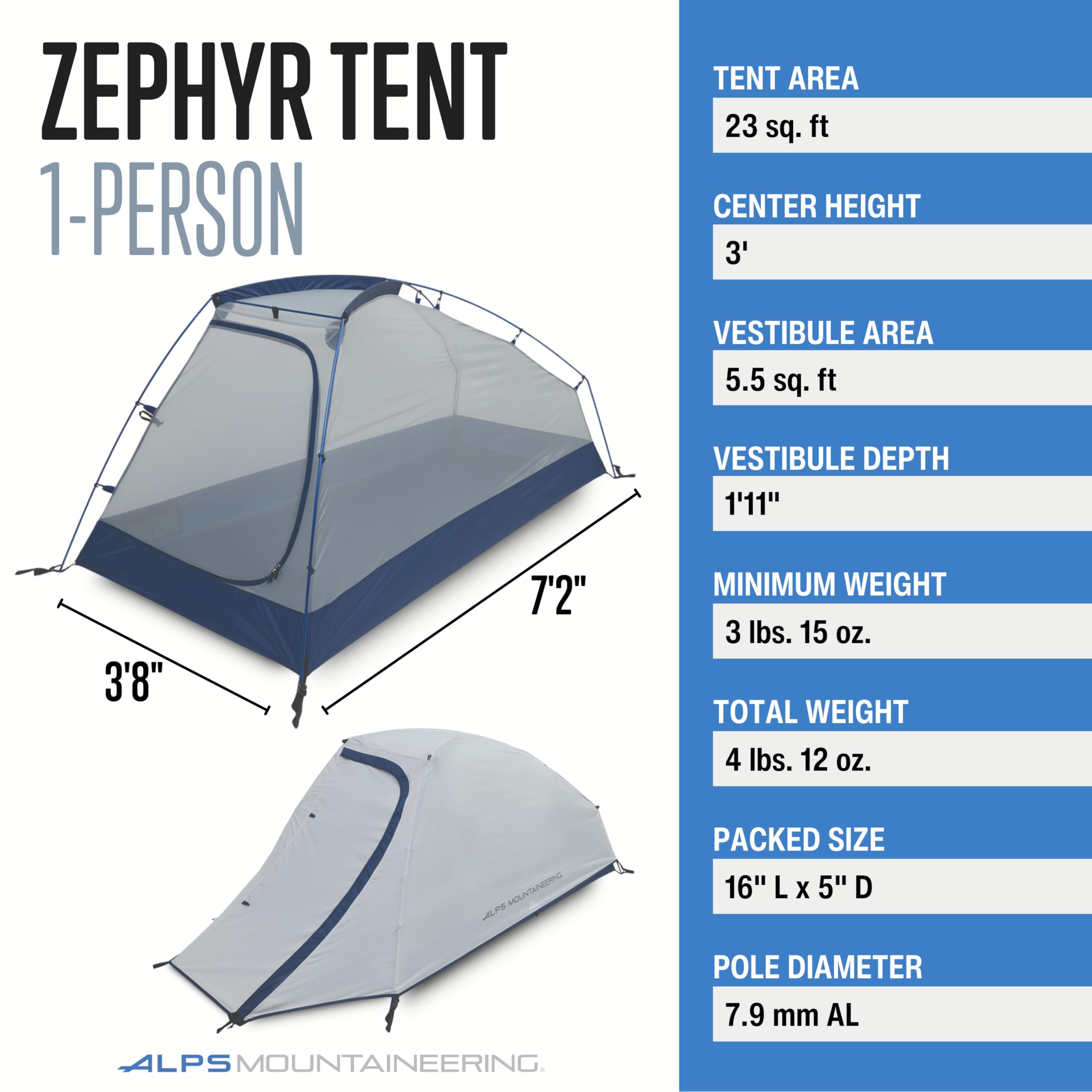 Amazon.com : ALPS Mountaineering Zephyr 1-Person Tent - Gray/Navy