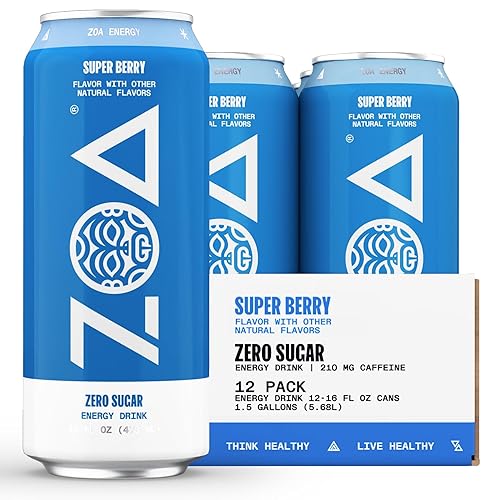 ZOA ENERGY - Bebidas energéticas sin azúcar súper bayas 16 onzas energía saludable para el equilibrio y la conducción 160 mg de cafeína natural