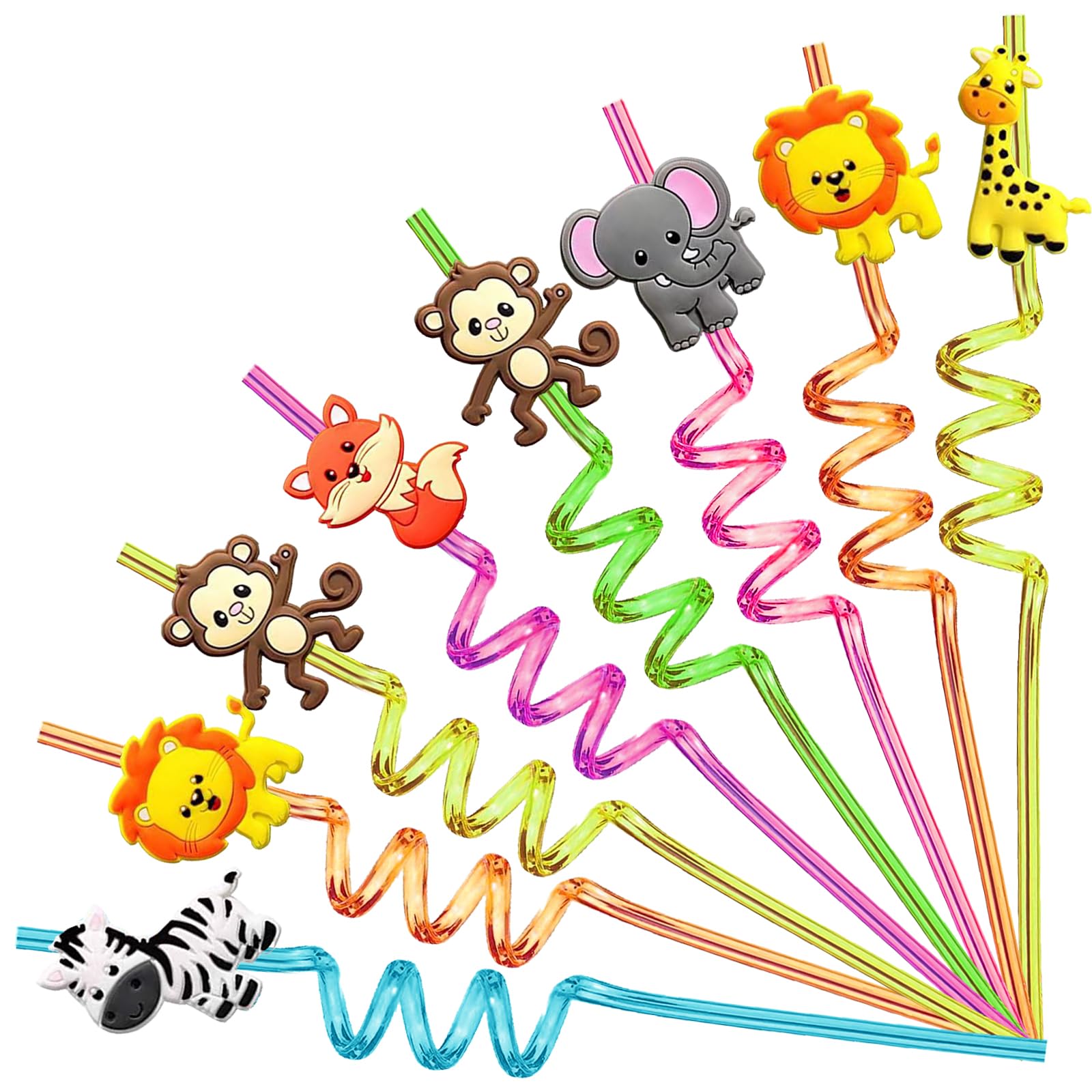 YOUYIKE Pajitas Reutilizables Niños, 8 Piezas Animales, Pajitas Fiesta En Espiral, Plástico Reutilizable, Reutilizable, 25.5-27cm x 0.5cm, 8 Count