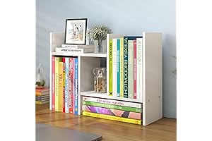 YSJILIDE Wood Adjustable Small Desktop Bookshelf - Expand Your Desk Space with Style and Organization