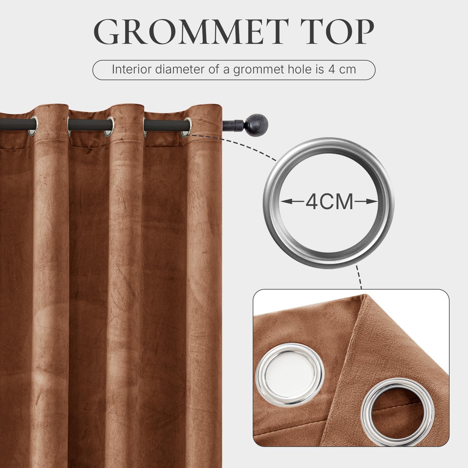 Ystyle Samt Vorhang Blickdicht 2er Set, H225 x B140 cm, Karamell
