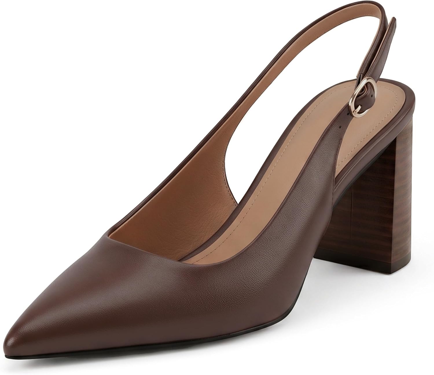 Ancomafio Slingback Heels for Women Chunky Heels Pointed Closed Toe Pumps | Block Chunky Heels, Pointed Closed Toe, 3 Inch Slip On Pumps, Dress Shoes for Business Office Party