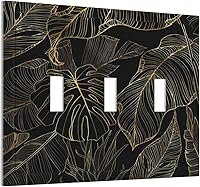 Vista 123 de Cubierta de interruptor de luz de palanca de hojas tropicales negras y doradas, hoja de palmera, decoración de 1 cuadrilla, placa frontal eléctrica