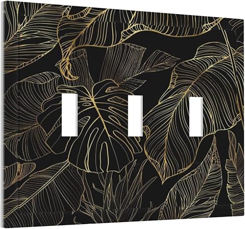 Miniatura 123 de Cubierta de interruptor de luz de palanca de hojas tropicales negras y doradas, hoja de palmera, decoración de 1 cuadrilla, placa frontal eléctrica