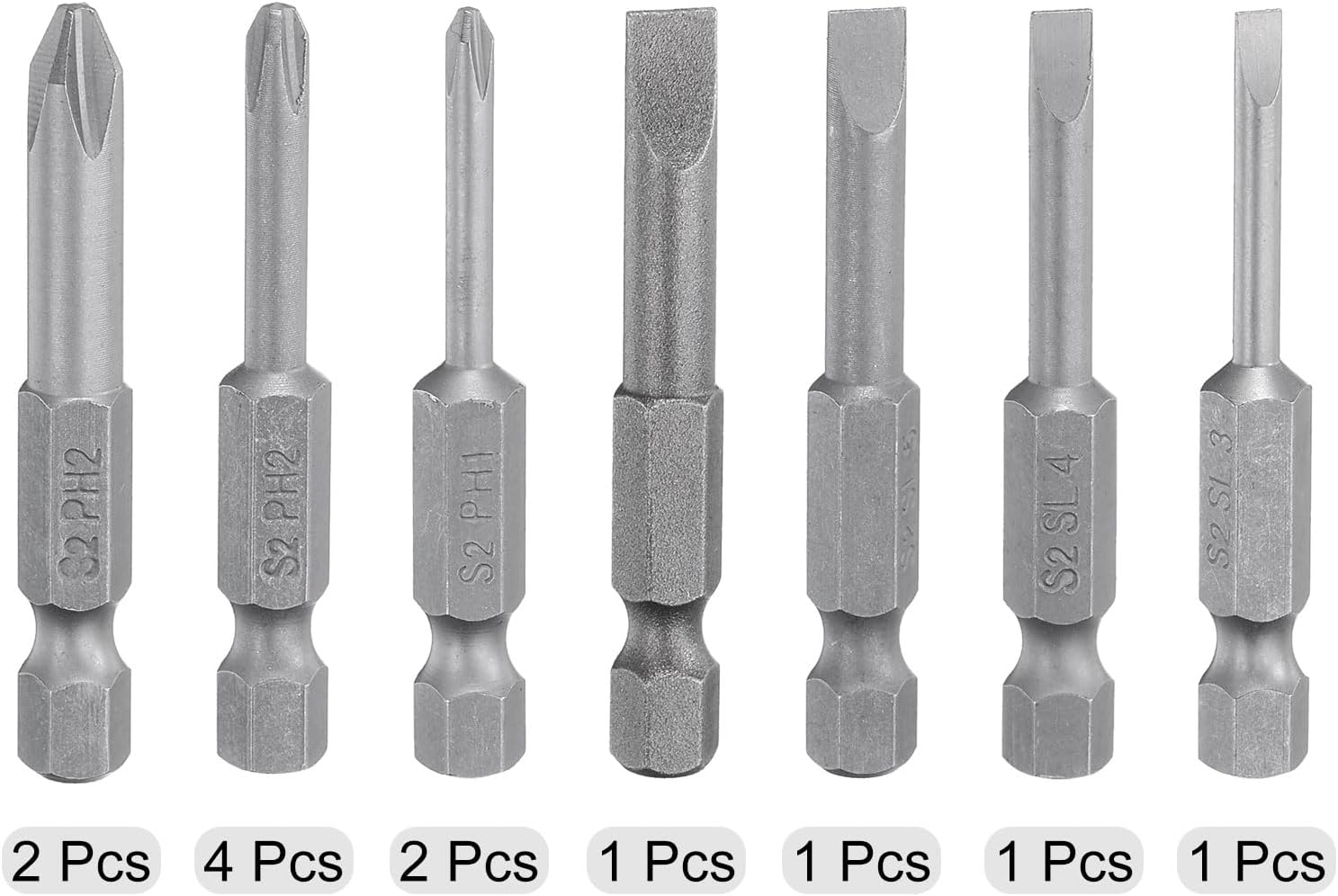 12pcs Slotted Phillips Screwdriver Bit Set SL3/4/5/6 PH1(3.0/4.0) PH2(6.0) S2 Steel 1/4" Hex Shank 2" Length Magnetic Flat Cross Head Power Drill Bits