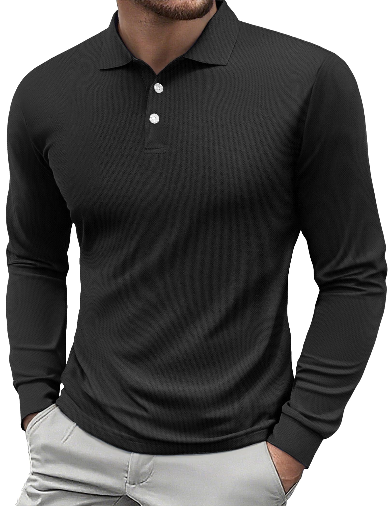 PINSPARK Poloshirt Herren Langarm Golf Shirt UPF 50+ Sonnenschutz Schnelltrocknend Tennis Polohemd Herbst Atmungsaktive Fitness Polo Shirt Basic Freizeit Langarmshirt