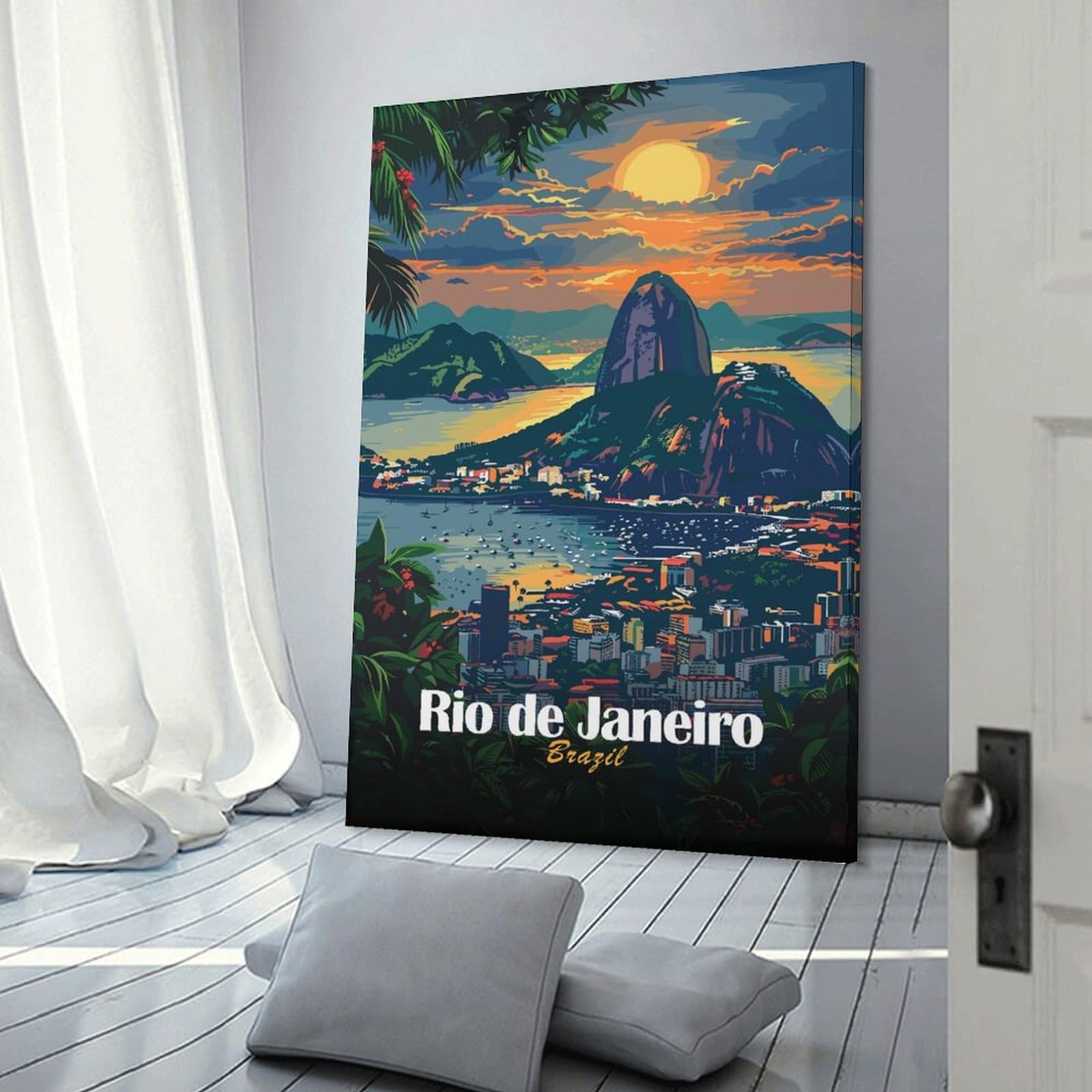 Junmoney Rio De Janeiro Sunset Home Decor Wall Art, 24x36inch(60x90cm), for Living Room, Bedroom Or Home Office, Home Decor Gift with Stylish Appeal