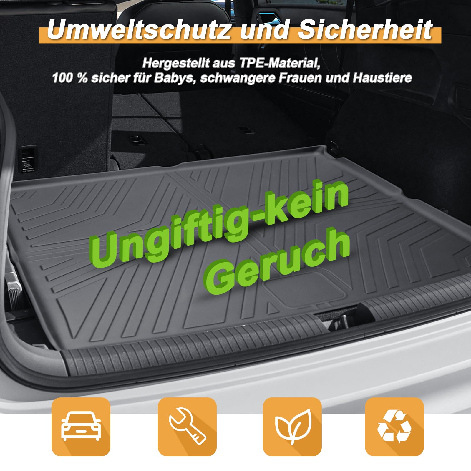 ECOZEN Wanna do bagażnika do VW Tiguan 3 2024 2025, TPE na każdą pogodę, oryginalna mata do bagażnika 3D, 3-warstwowa guma, wodoszczelna, wysokie dopasowanie, wysoka krawędź wanna do bagażnika VW