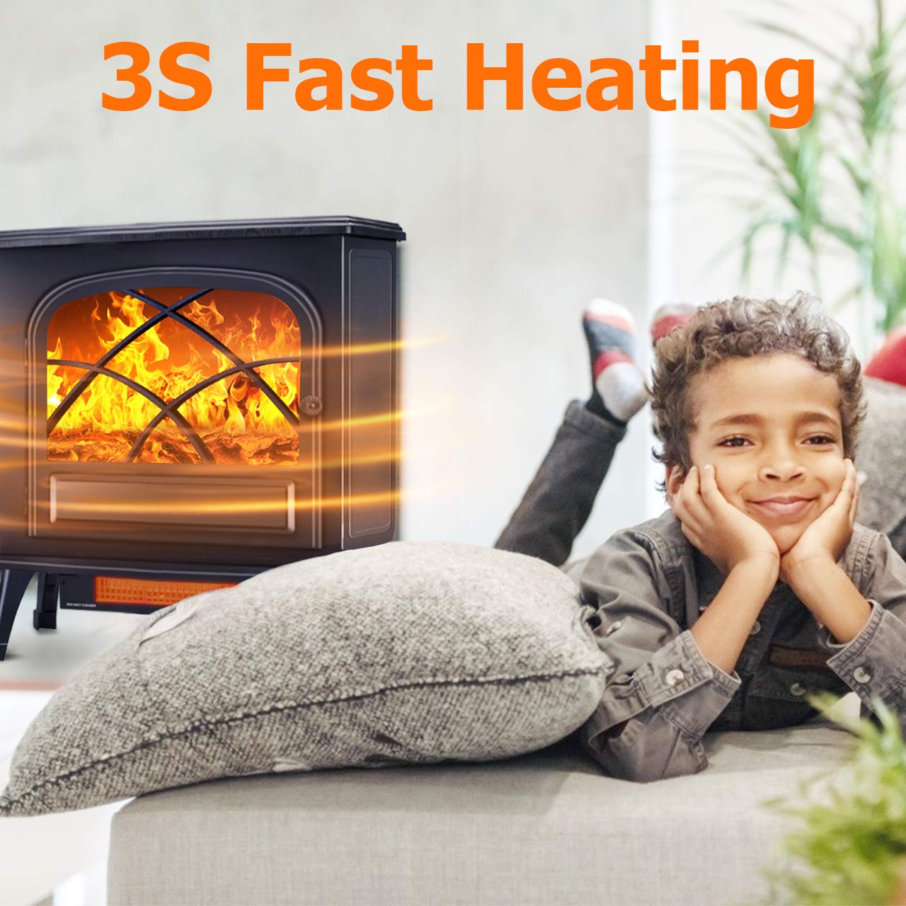 Infrared Fireplace Heater Electric Space Heater with 3D Flame Effect