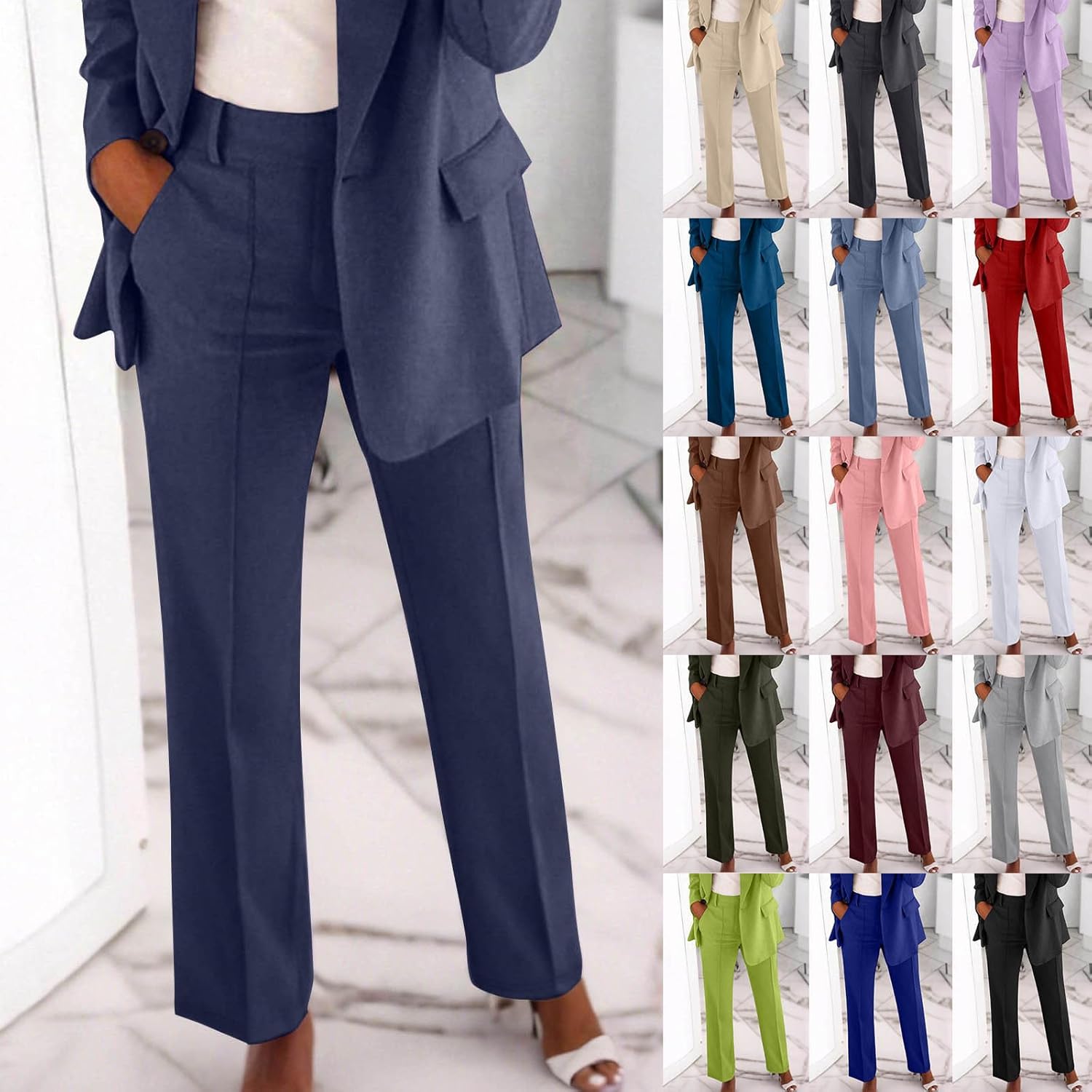 HGps8w Women's High Waisted Straight Leg Dress Pants Versatile Business Casual Stretch Work Pencil Pants with Pockets