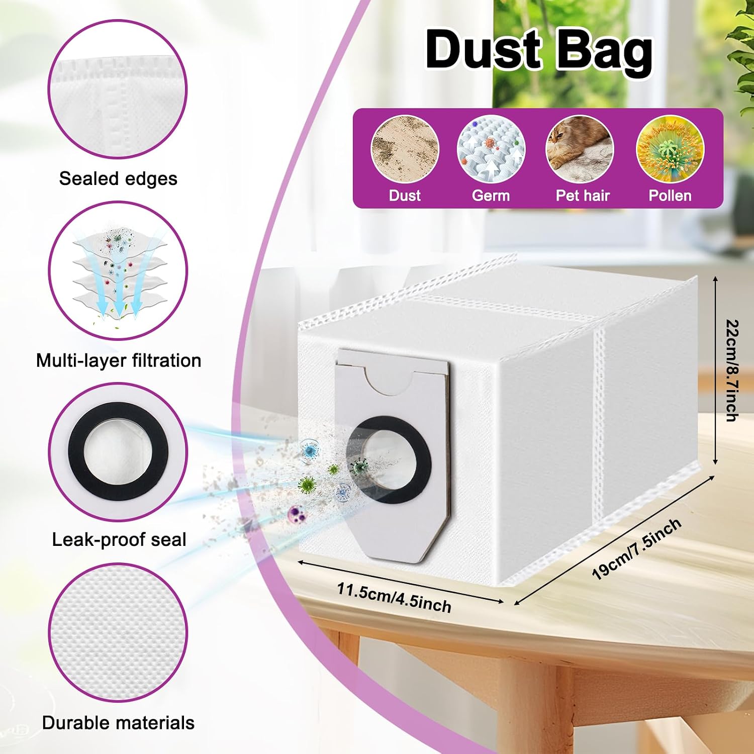 15 Pack Replacement Accessories Kit for Eureka J12 Ultra Vacuum Cleaner, 1 Main Brush 4 Side Brushes 2 Filter 4 Mop Pads 4 Dust Bags